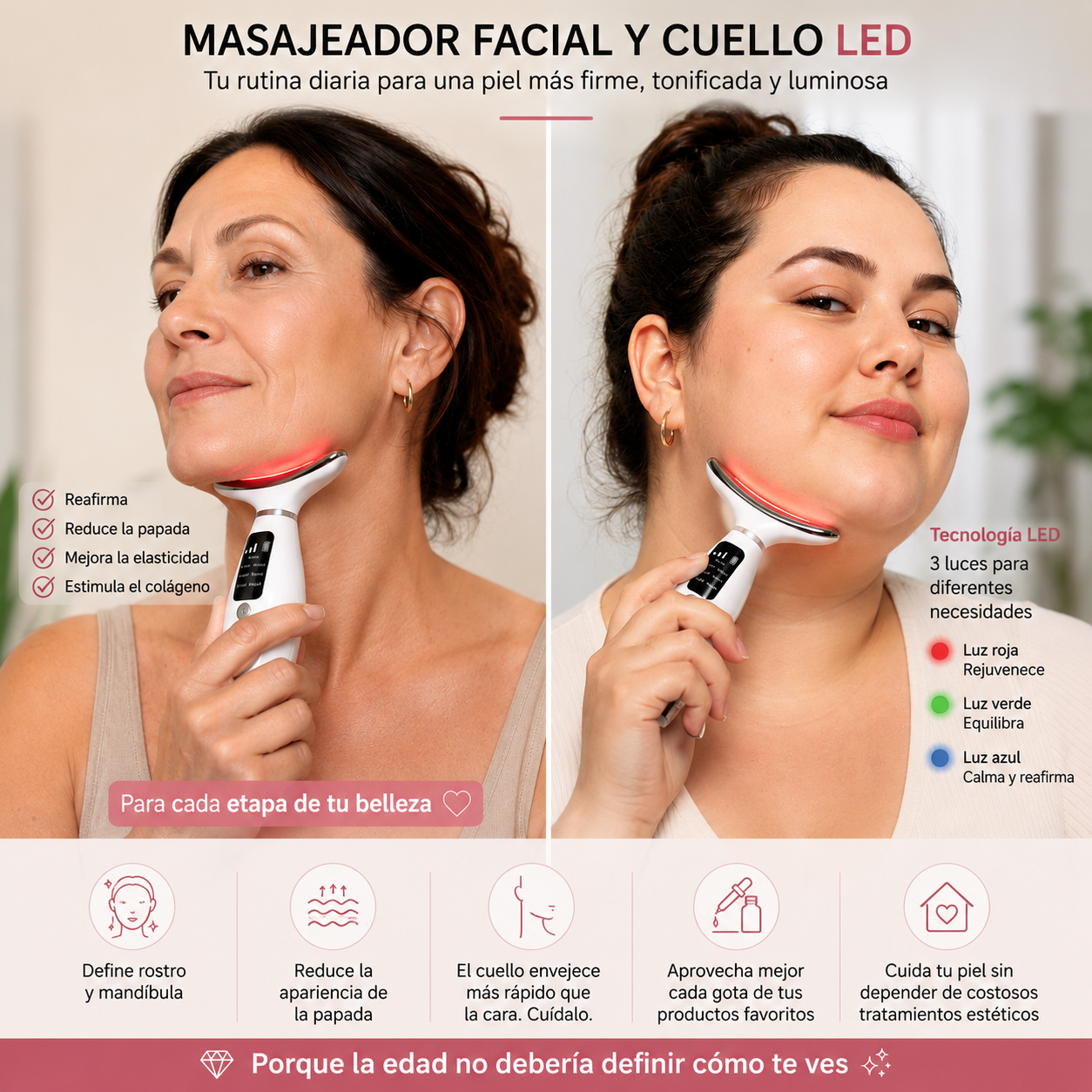MASAJEADOR FACIAL LED ANTI PAPADA Y ANTI EDAD