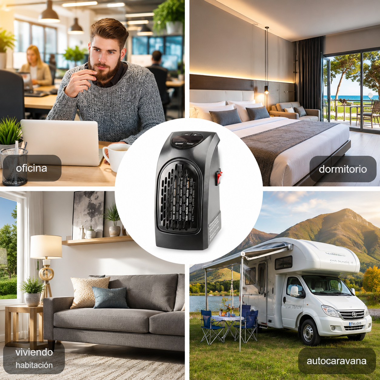 CALEFACTOR PORTÁTIL MULTIFUNCIÓN PARA AUTO, OFICINA Y HOGAR
