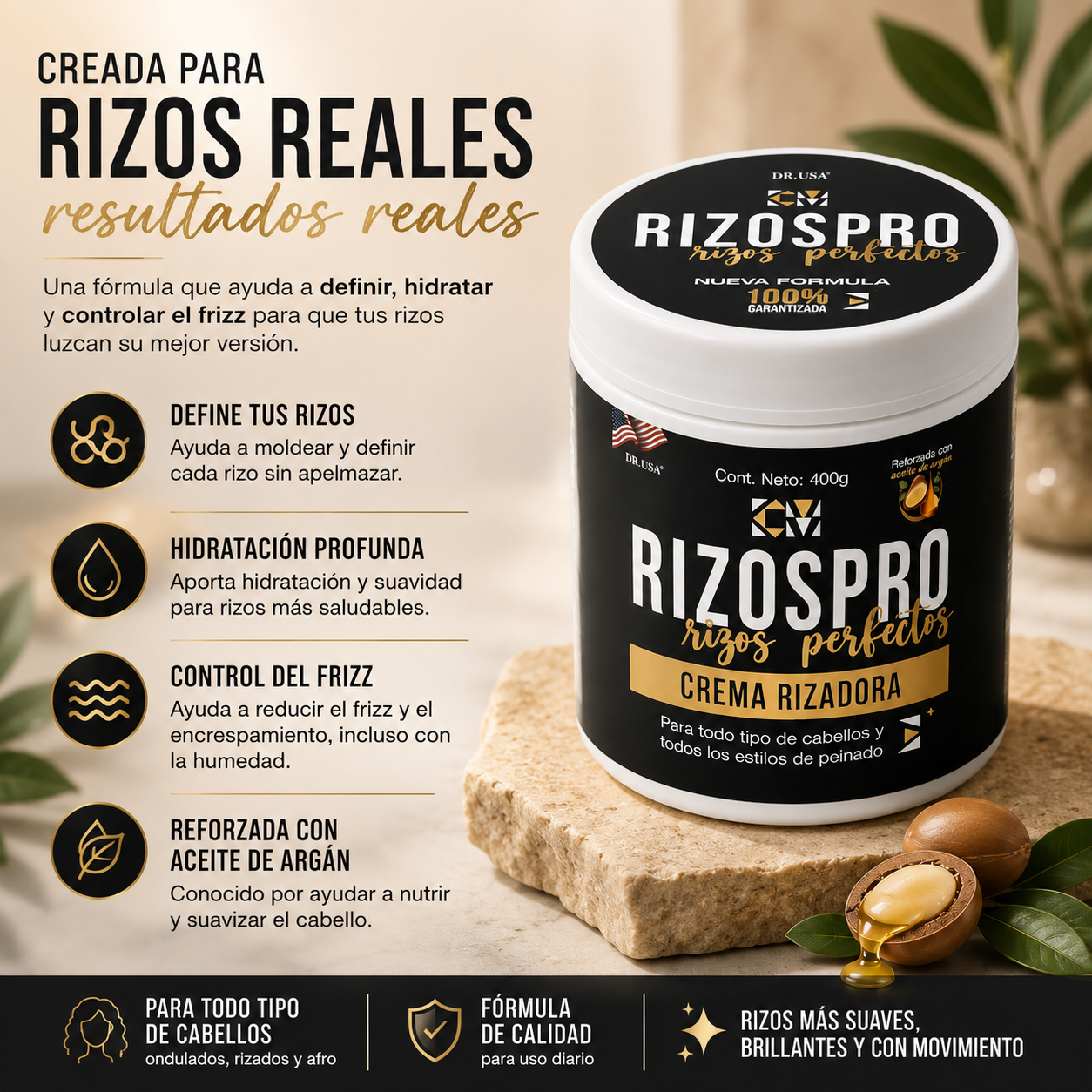 RIZOSPRO | CREMA DEFINIDORA E HIDRATANTE PARA RIZOS 400 G