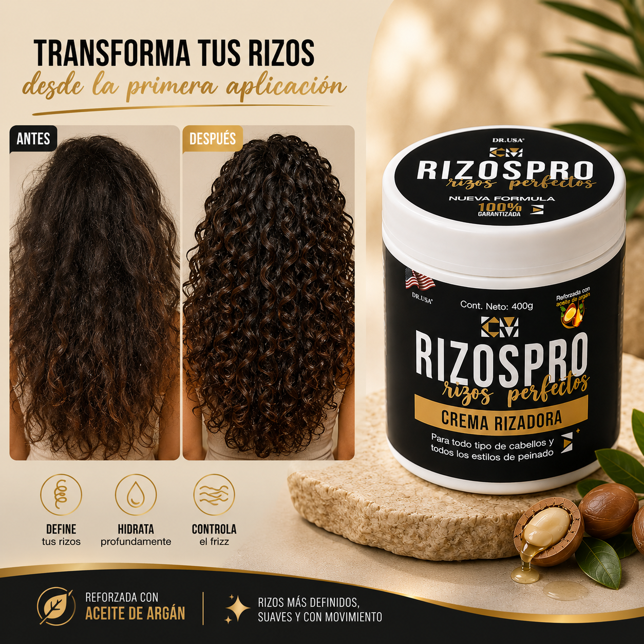 RIZOSPRO | CREMA DEFINIDORA E HIDRATANTE PARA RIZOS 400 G