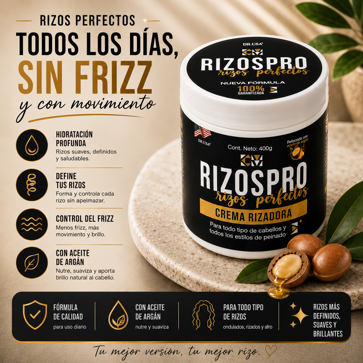 RIZOSPRO | CREMA DEFINIDORA E HIDRATANTE PARA RIZOS 400 G
